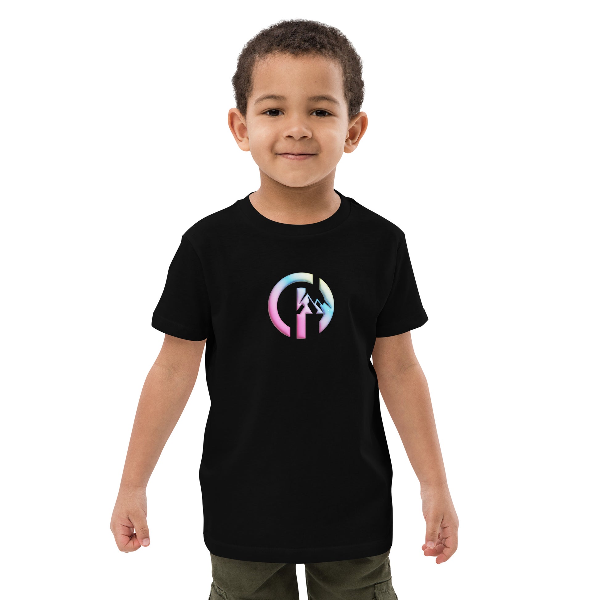 Chillhawk organic cotton kids tee in black – front view, sustainable streetwear design