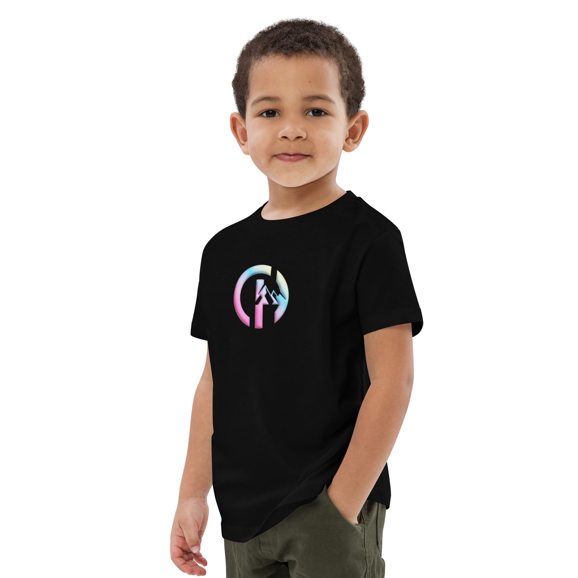 Chillhawk organic cotton kids tee in black – front view, sustainable streetwear design