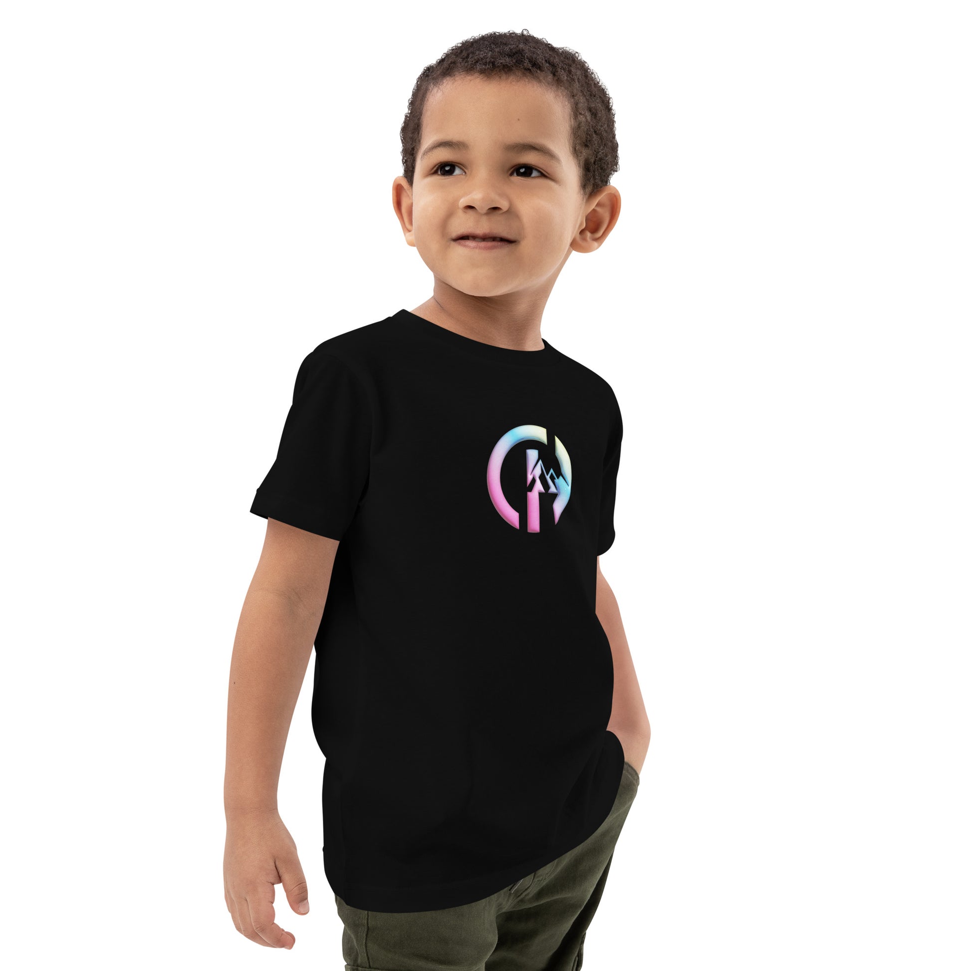 Chillhawk organic cotton kids tee in black – front view, sustainable streetwear design