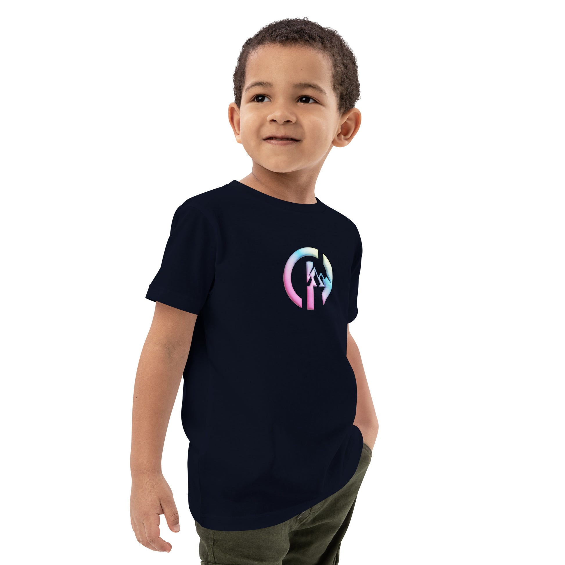 Chillhawk organic cotton kids tee in french navy – front view, sustainable streetwear design