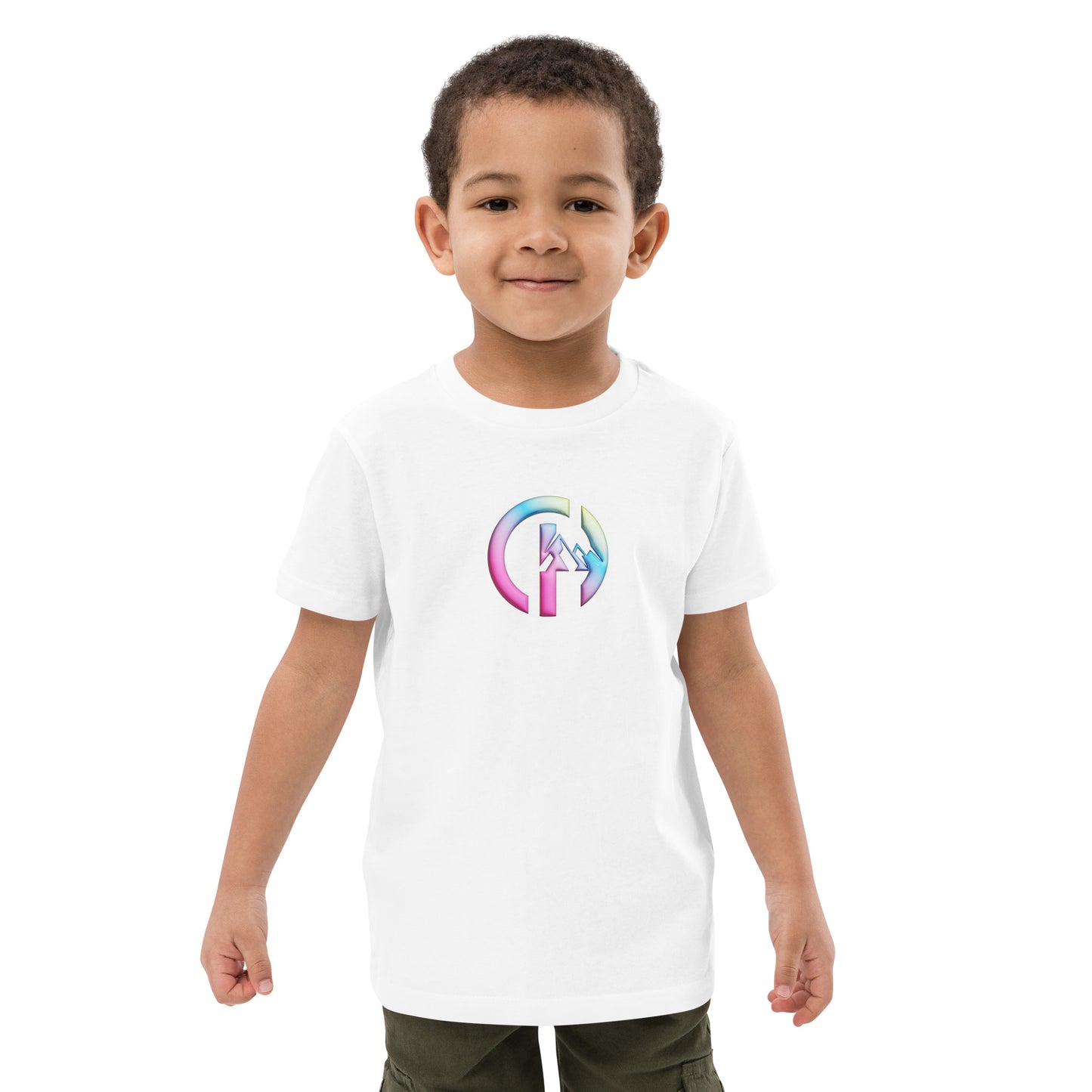Chillhawk organic cotton kids tee in white – front view, minimalist sustainable kidswear​