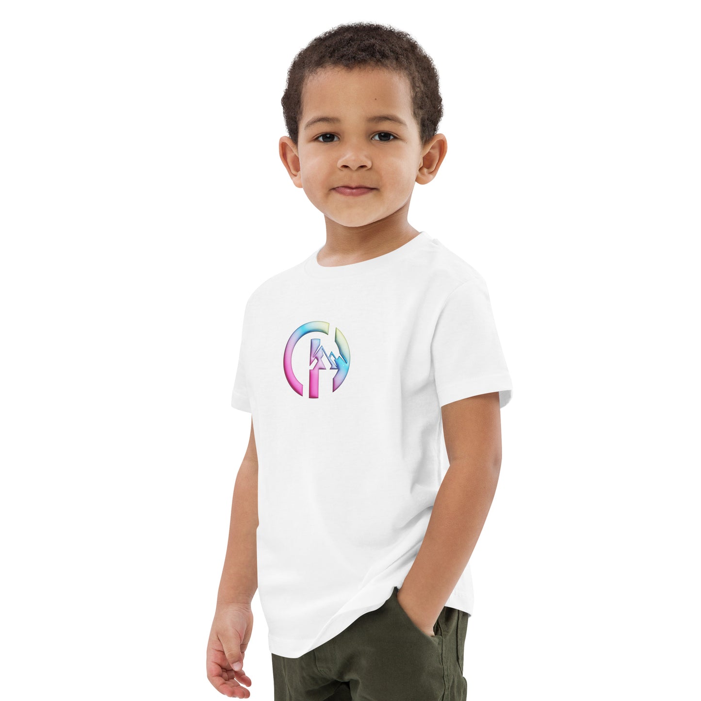 Chillhawk organic cotton kids tee in white – front view, minimalist sustainable kidswear​