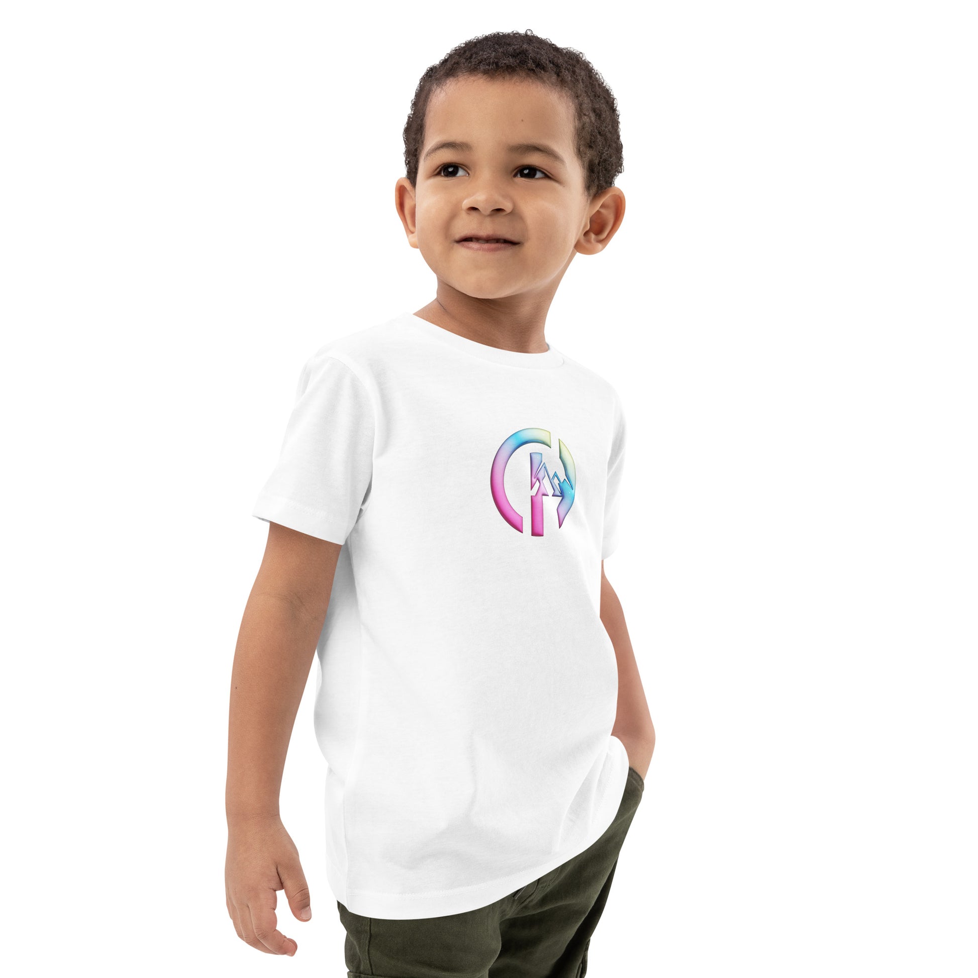 Chillhawk organic cotton kids tee in white – front view, minimalist sustainable kidswear​